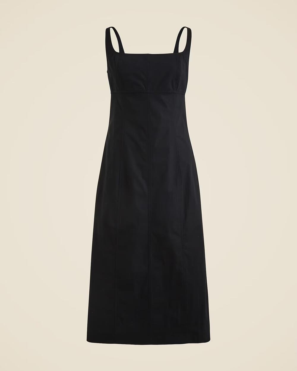 NWT J.Crew Squareneck Seamed Lined Stretch Cotton-Blend Midi Dress Black Size 2